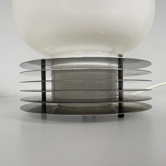 Silver Italian Modern Table Lamps in Steel and Opaline Glass from Tronconi, 1970s, Set of 2 For Sale - Image 8 of 10