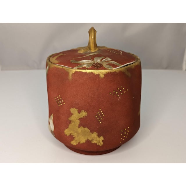 Limoges, France A. Klingenberg Limoges Biscuit Jar: Hand-Painted Art Nouveau Floral, c. 1880-1890 For Sale - Image 4 of 10
