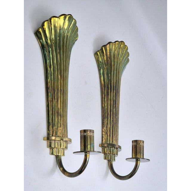 Swedish Modern Candle Sconces in Brass attributed to Lars Holmström, Arvika, 1940, Set of 2 For Sale - Image 3 of 7