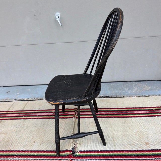 Antique Black Painted Bow-Back Kitchen Windsor Side Chair, Ca. 1800 For Sale - Image 12 of 12
