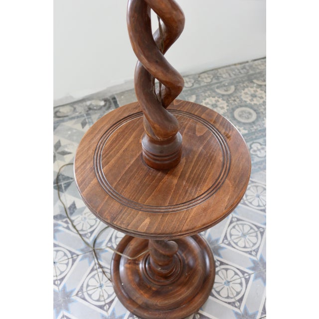Brown Vintage Twisted Wooden Lamp Base with Shelf, 1970s For Sale - Image 8 of 11