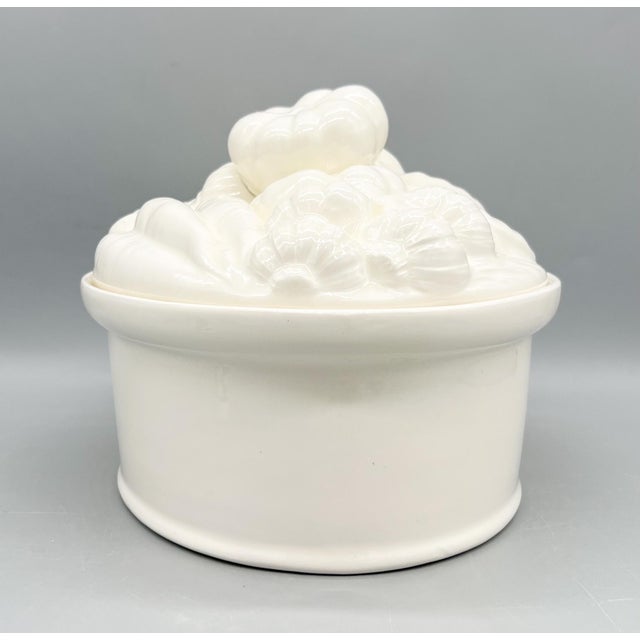 Late 20th Century Vintage White Ceramic Harvest Vegetable Tureen / Baking / Serving Dish With Sculptural Lid – French Country / Cottagecore For Sale - Image 5 of 16