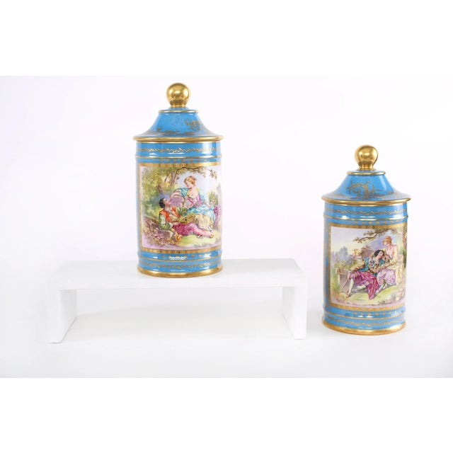 Blue Large 19th Century Sevres Style Gilt Porcelain Covered Jars - a Pair For Sale - Image 8 of 13