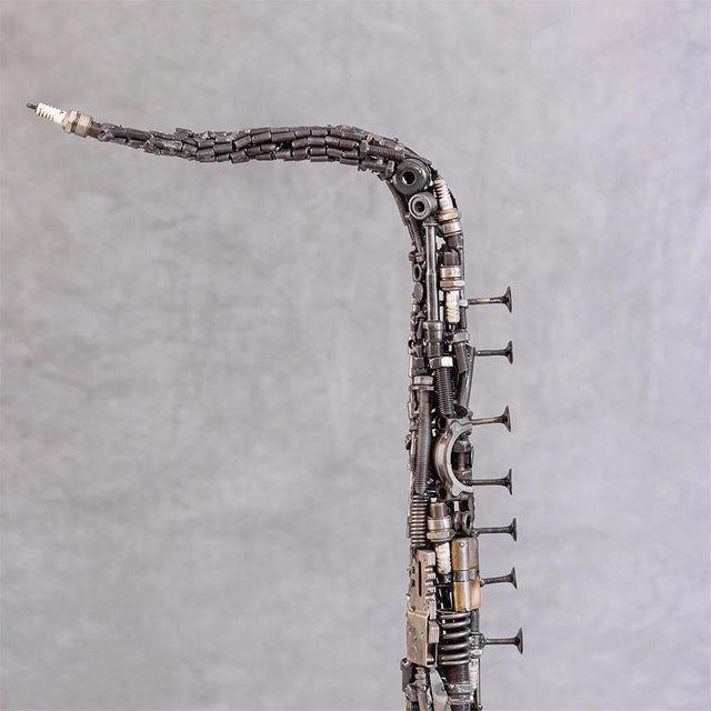 Premium Handcrafted Recycled Metal Saxophone Sculpture | 38" | One of a Kind For Sale - Image 6 of 9