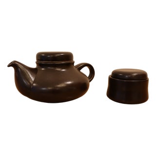 Brown Stoneware Tea Service by Franco Pozzi for Gresline, 1970s, Set of 2 For Sale