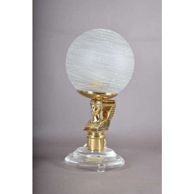 Winged Figure Table Lamps with Frosted Glass Globes, 1980s, Set of 2 For Sale - Image 9 of 15