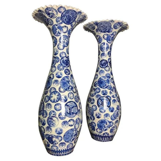 Large Japanese Decorative Blue and White Porcelain Vases, Set of 2 For Sale - Image 14 of 14