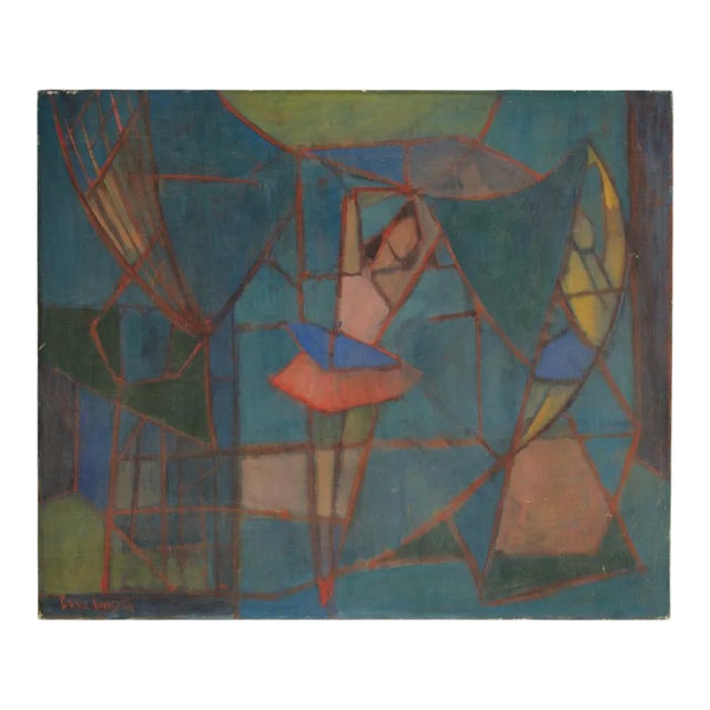 Mid 20th Century "Abstract Ballerina" Modernist Figurative Oil Painting by Sidnee Livingston For Sale