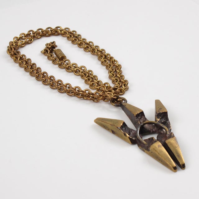 French Sculptor Henri Nogaret Mid-Century Brutalist Bronze Pendant Necklace For Sale In Atlanta - Image 6 of 9