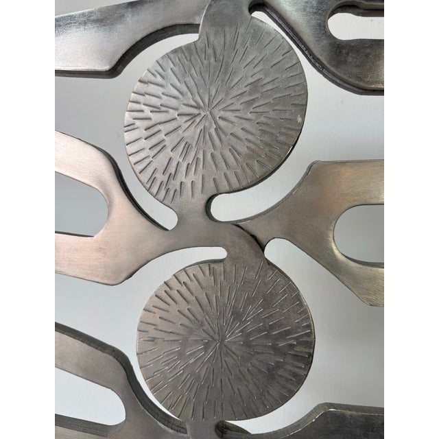 Metal 1980’s Vintage Brutalist Abstract Stainless Steel Sculpture on Black Marble Base For Sale - Image 7 of 12