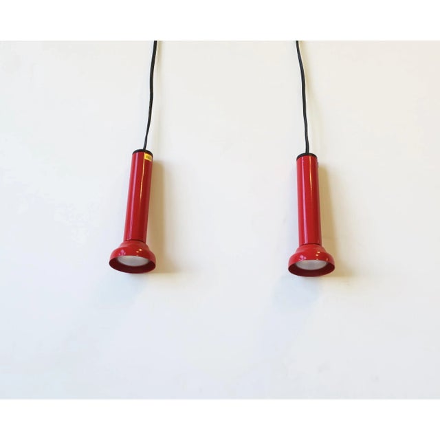 Scandinavian Danish Postmodern Red Pendant Lights, Pair For Sale - Image 12 of 13
