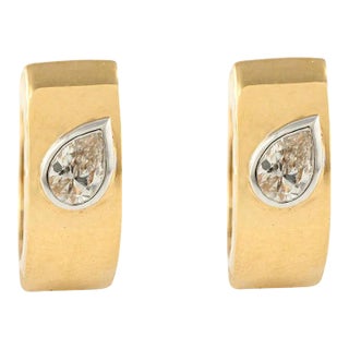 Modern Deco Style Pear Cut Diamond 18k Gold Chunky Hoop Earrings- A Pair For Sale