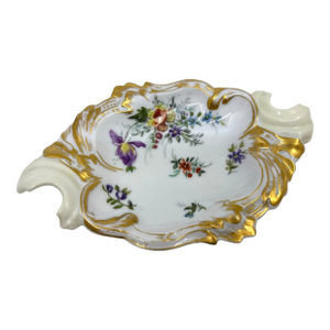 Antique T&v Fine Porcelain Hand Painted Floral Scalloped Dish/ Catchall