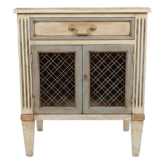 1960s Henredon Swedish Gustavian Brass-Lattice Floating Commode - Newly Painted For Sale