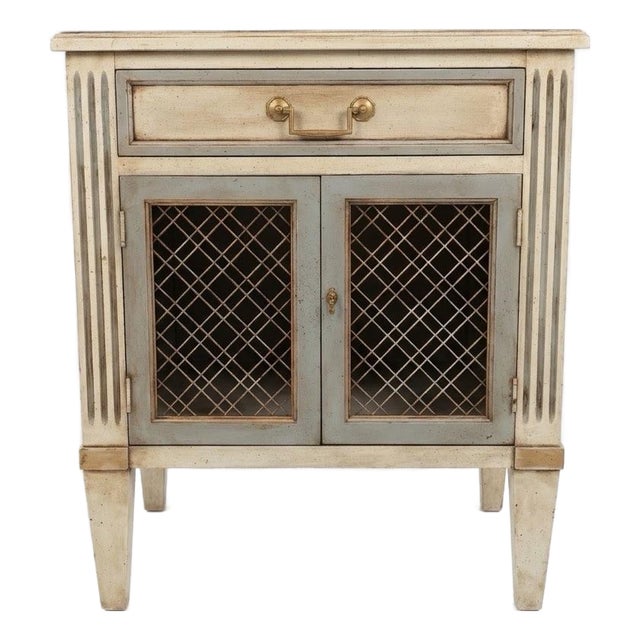 1960s Henredon Swedish Gustavian Brass-Lattice Floating Commode - Newly Painted For Sale