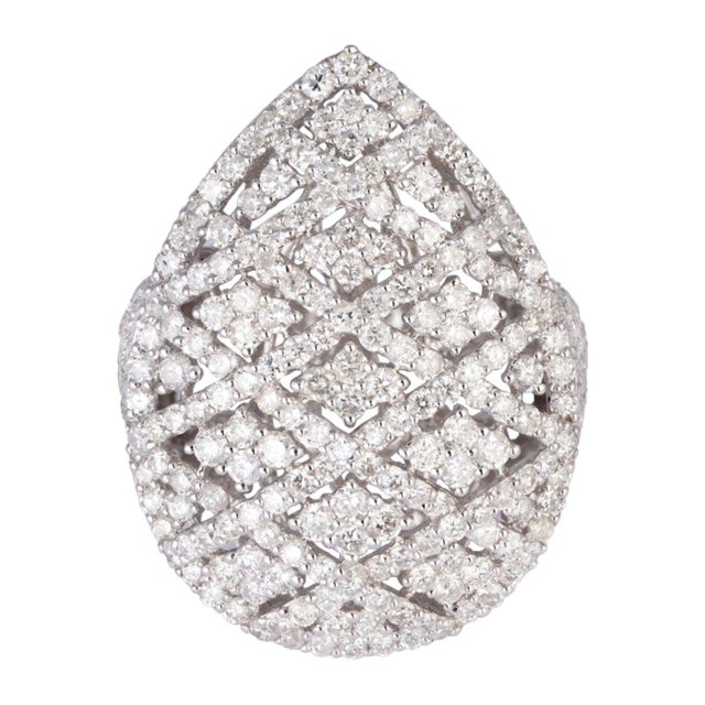4.29 Ct Natural Brilliant Cut Diamond Cocktail Ring Pear Shape Size 6.75, 18KG For Sale - Image 10 of 18