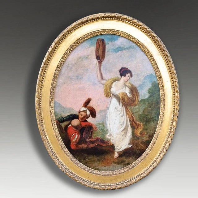 A classical oil painting depicting travellers on a road, associated by the seller with the school of Angelica Kauffman....