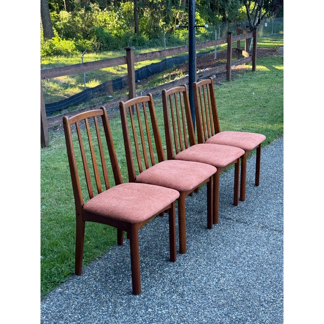 1980s Koda Woodcraft Danish Modern Teak Slat Back Side Dining Chairs -4 Here is a gorgeous set of teak side chairs in the...