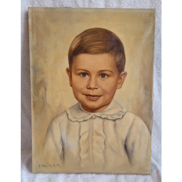 F. Müller, Portrait of a Boy, 1956, Oil on Canvas, in Very Good conditions. Designed 1950 to 1959 This piece has an...