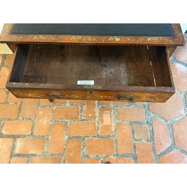 18th Century French Hand Painted Walnut & Leather Side Table For Sale - Image 14 of 14
