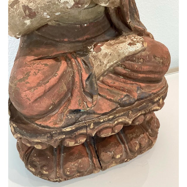 Antique Solid Wood Carved Buddha Statue Sculpture For Sale In Palm Springs - Image 6 of 12