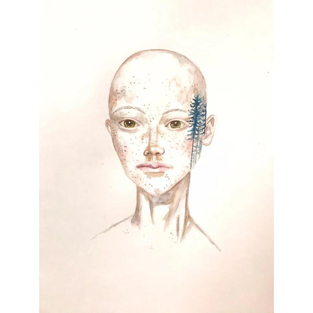 Anne Siems, Forest 1, Portrait Painting with Tattoo Drawing, Paper, 2020 For Sale - Image 3 of 3
