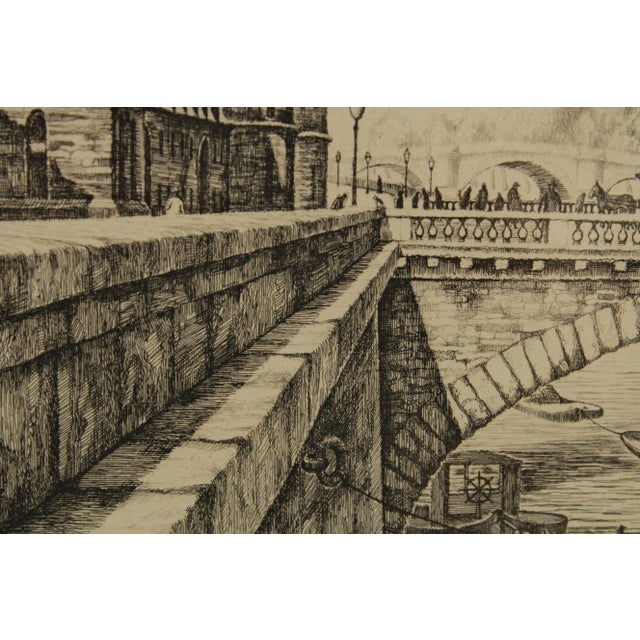 French Paris Street Scene Pair of Etchings For Sale - Image 10 of 13