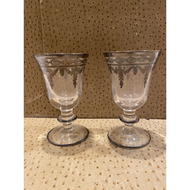 Pair of 1990s Arte Italica Vetro Wine Goblet With Silver Etched Trim For Sale In New York - Image 6 of 6