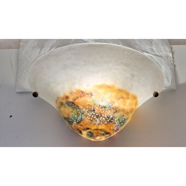 Tan French Wall Lamp with Colored Glass Shade on a Brass Bracket, 1950s For Sale - Image 8 of 8