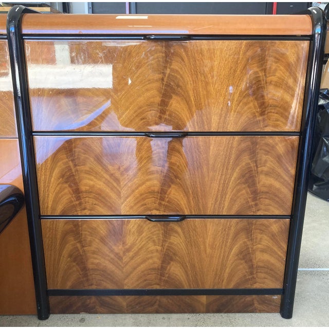 Brown Vintage 1980s Deco Revival Alf Italia Mahogany Burl Wood & Black Lacquer 4-Piece Bedroom Set - Eastern King For Sale - Image 8 of 17