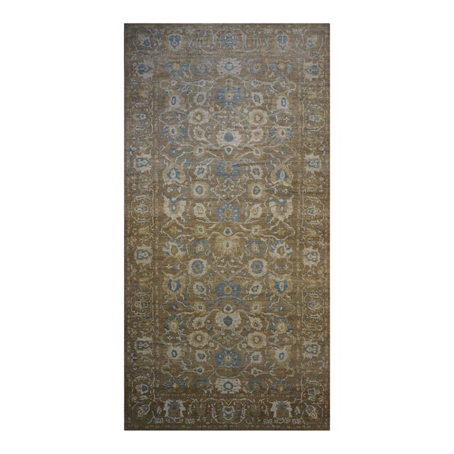 Persian Sultanabad Wool 10 x 20 Taupe, Ivory & Light Blue Handmade Gallery Area Rug #1141324 For Sale