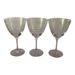 Vintage Rose Pattern Etched Wine Glasses S/3