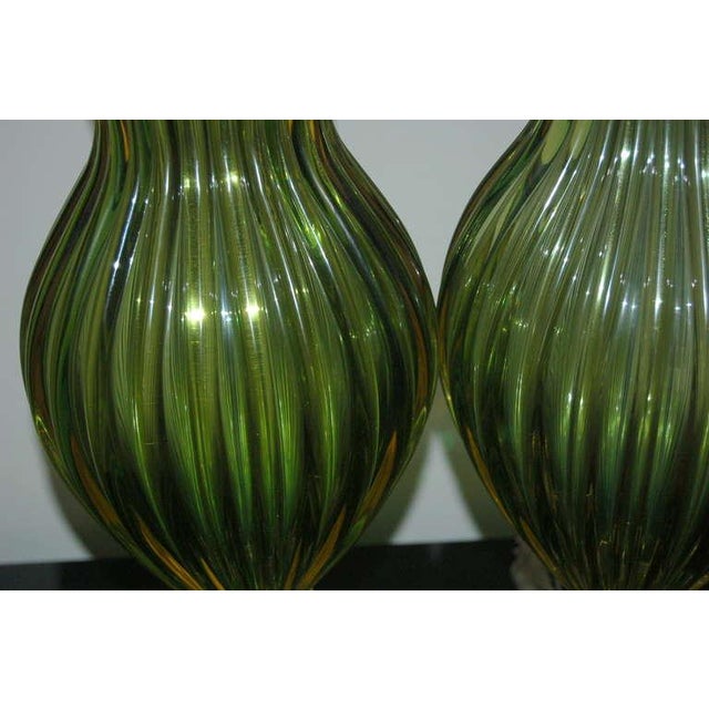 Metal Marbro Murano Glass Lamps Green For Sale - Image 7 of 10