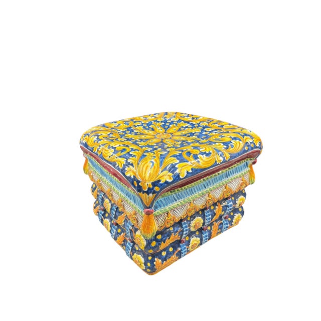 A rare Terracotta Ottoman hand painted in the traditional Sicilian blue, yellow and ocher tones. Excellent vintage...