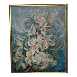 Torsten Hult, White Lilies, 1960s, Oil on Canvas, Framed For Sale