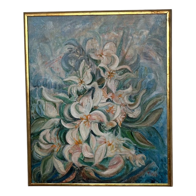 Torsten Hult, White Lilies, 1960s, Oil on Canvas, Framed For Sale