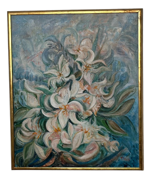Torsten Hult, White Lilies, 1960s, Oil on Canvas, Framed