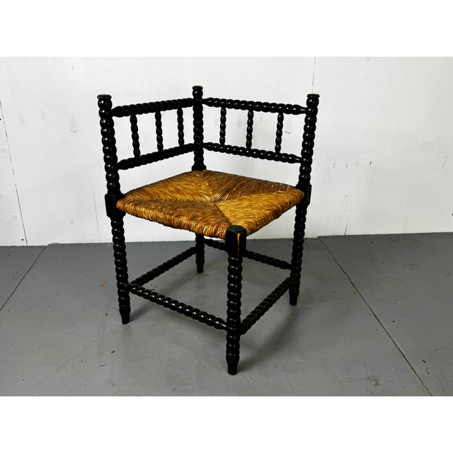 Antique Bobbin Oak and Rush Side Chair, 1900s For Sale - Image 10 of 10