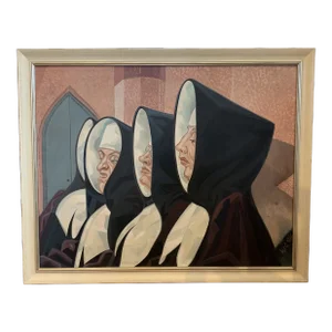 1980s Portrait of Nuns Painting, Framed