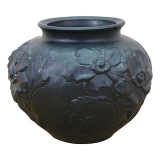 Antique Art Nouveau Tiffin Black Satin Amethyst Glass Poppy Rose Vase 7" For Sale