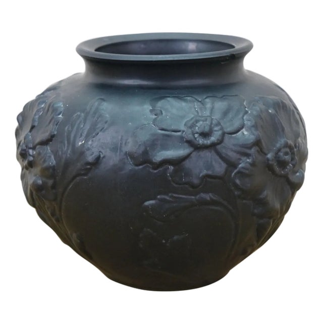 Antique Art Nouveau Tiffin Black Satin Amethyst Glass Poppy Rose Vase 7" For Sale