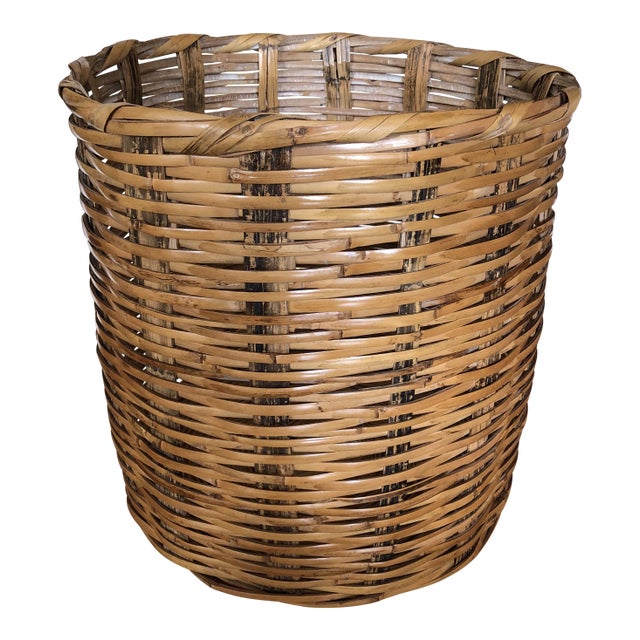 1970s Vintage Bamboo Reed Handwoven Basket For Sale