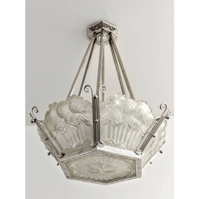 French Art Deco Pendant Chandelier Signed by Noverdy For Sale In New York - Image 6 of 11