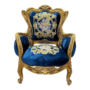 Blue Bergère Wing Chair – French Style Armchair With Gold Leaf Details