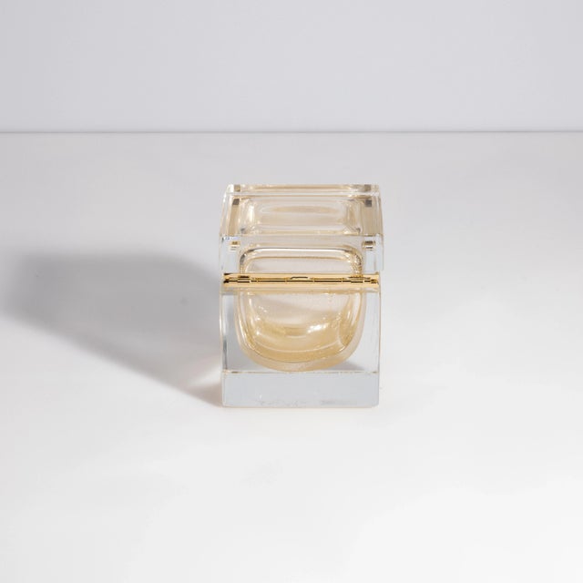 Hand Blown Murano Glass Box With 24 Karat Gold Flecks and Brass Fittings For Sale - Image 4 of 8