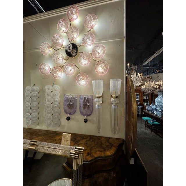 Modern Pair of Opalescent Murano Glass Cone Form Sconces For Sale - Image 3 of 7