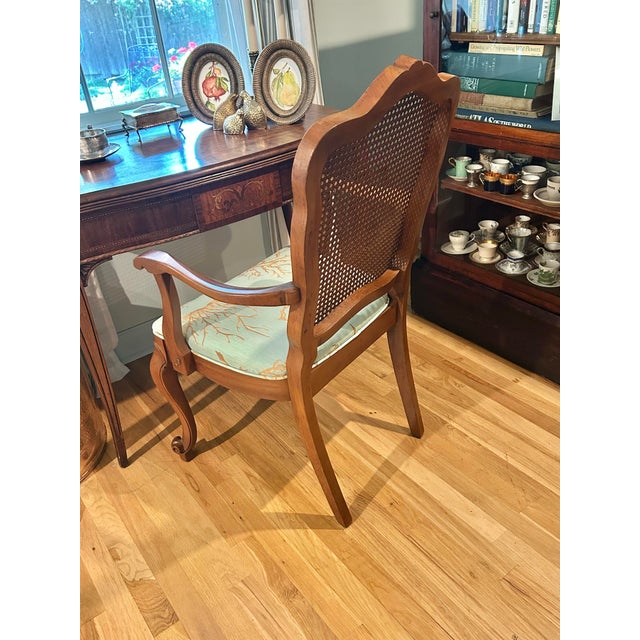 1964 French Style Louis XV Armchair With Caned Back and Thibaut “Coral Gables” Upholstered Seat For Sale - Image 11 of 14