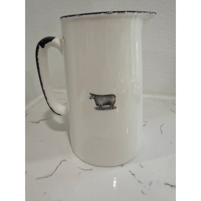 2020s Vintage White Jug / Pitcher With a Sheep on Both Sides With Black Trim From England For Sale - Image 5 of 9