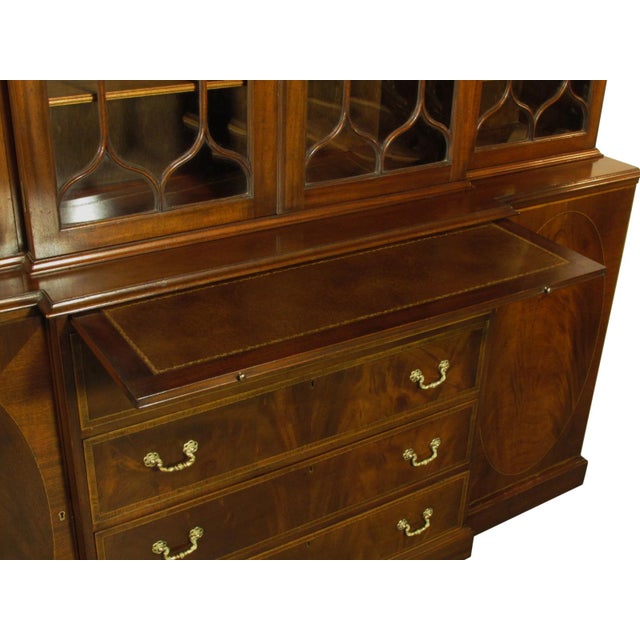 Wood 1950s Georgian Style Inlaid Breakfront, Attributed For Sale - Image 7 of 13