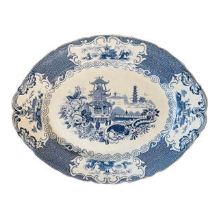 Vintage Transferware Platter, Blue and White For Sale